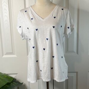 Cynthia Rowley Women’s Short Sleeve White T- Shirt Hearts Top Size XL